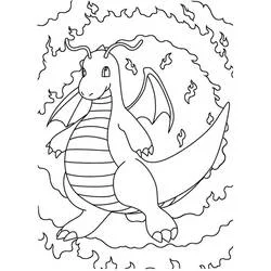 Dragonite surrounded by flames coloring page