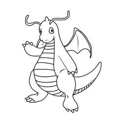 Dragonite standing with wings and antennae coloring page