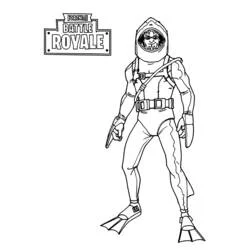 Fortnite character in a shark hood costume coloring page