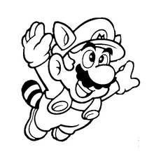 Mario Bros in raccoon costume jumping coloring page