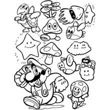 Mario and friends collage of characters coloring page