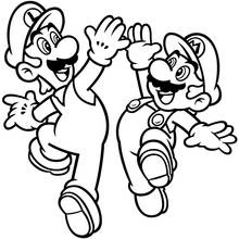 Mario and Luigi giving a high five coloring page
