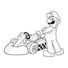 Luigi standing next to his go-kart coloring page