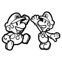 Mario and Luigi jumping and waving coloring page