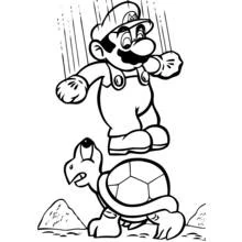Mario jumping over a turtle coloring page