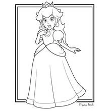 Princess Peach in a flowing gown coloring page