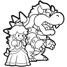 Princess Peach and Bowser side by side coloring page