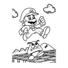 Mario jumping over a Goomba coloring page