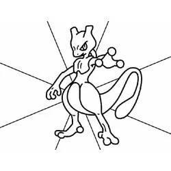 Mewtwo standing with radiating background lines coloring page