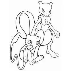 Mewtwo standing beside Mew coloring page