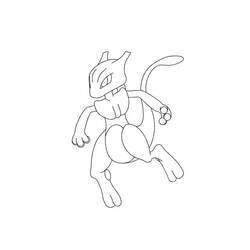 Mewtwo in a dynamic pose coloring page