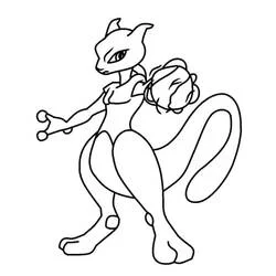Mewtwo standing in a battle pose coloring page