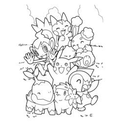 Pikachu and Pokemon friends group coloring page