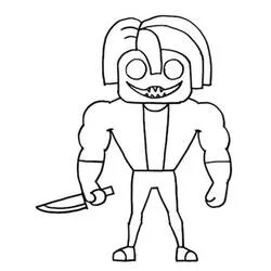 Bakon Roblox character holding a knife coloring page