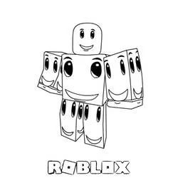 Roblox character with smiling block faces coloring page