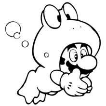 Mario wearing a frog suit underwater coloring page