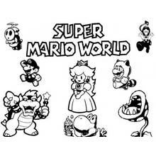 Super Mario Bros characters group scene coloring page