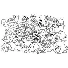 Princess Peach surrounded by Mario villains coloring page