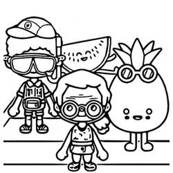 Toca Boca characters with fruit friends coloring page