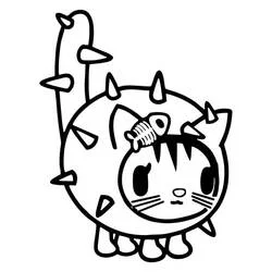 Spiky cat with a fishbone hairclip coloring page