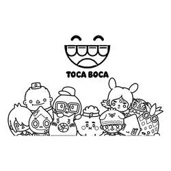 Toca Boca group of characters with logo coloring page