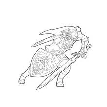 Link running with sword and shield coloring page